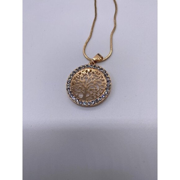 Tree Of Life CZ Pendant Necklace Gold Plated Womens Round Rhinestone Charm - Picture 4 of 6